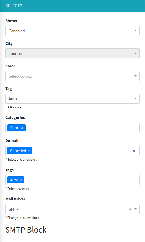 select2 fields